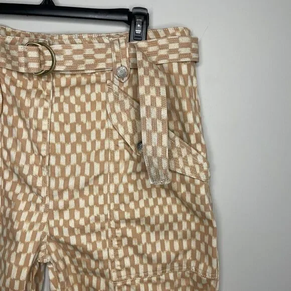 ULLA JOHNSON Waverly Printed Jeans Women 12 Tan Check Print Tapered 100% Cotton - Picture 3 of 14